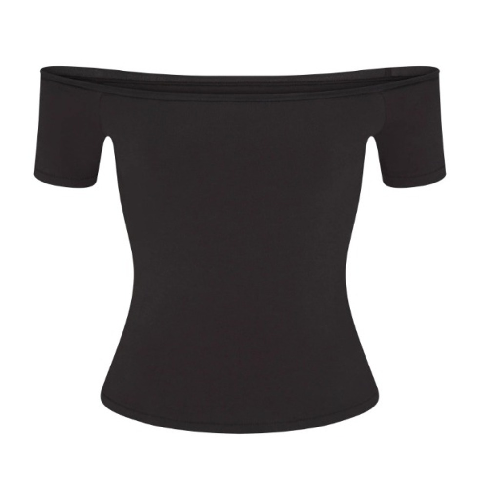 Skims Cotton Jersey Off The Shoulder Top Soot Black TP-SSL-11781W Small